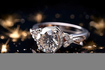 Diamond ring on a luxury Background