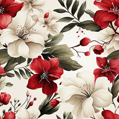 Colorful Painted Nature Flowers: Seamless Background