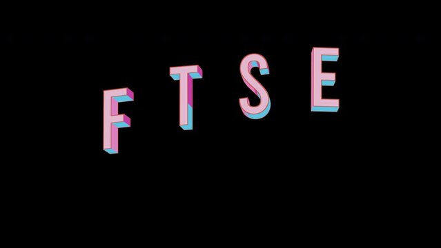 Bright letters jump merrily in the inscription FTSE World stock index. Retro. Alpha channel black. Looped from frame 120 to 240, Alpha BW at the end