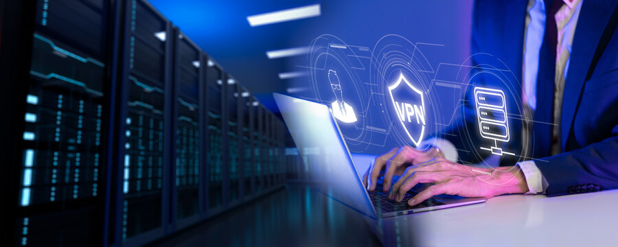 VPN secure connection and network concept.Businessman using Virtual Private Network technology on smartphone encrypted tunnel to remote server on internet to protect data privacy or bypass censorship