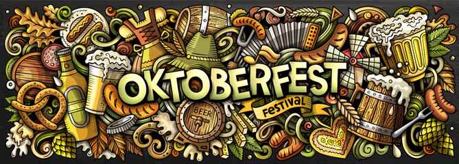 Oktoberfest doodle cartoon funny banner