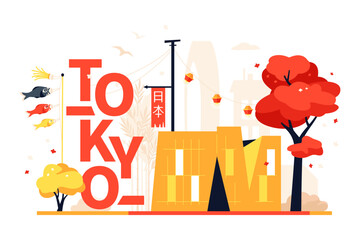 Life in Modern Tokyo - modern colored vector illustration