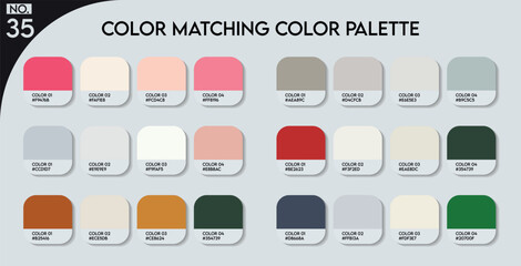 Logo design Color matching color palette - 35, Fashion Trend Color guide palette, An example of a color palette vector. Forecast of the future .HEX code palette for fashion designers, fashion business