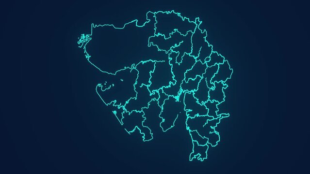 Gujrat indian state telecommunication map technology animation