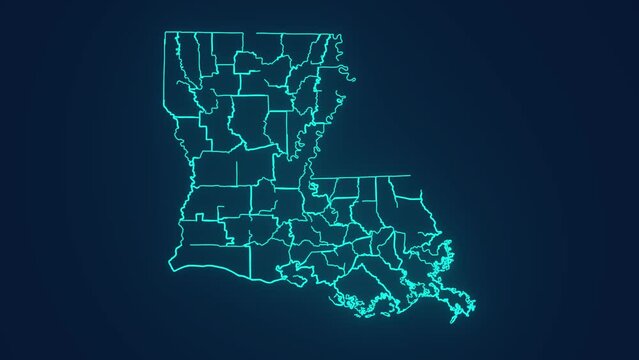 Louisiana state map in united states of america technology animation