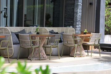 Outdoor chairs for multipurpose at the topical hotel - obrazy, fototapety, plakaty