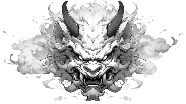 recommend clip art: Demon mask, tattoo japanese culture. Mask oni on a white background. Art. Print