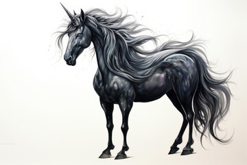 fantasy black unicorn on white background