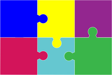 Rectangular puzzle , Six-part puzzle. Vector illustration