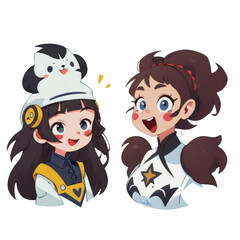 Two girls who are cheerleaders catoon