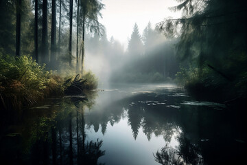 Naklejka na ściany i meble misty morning in the forest