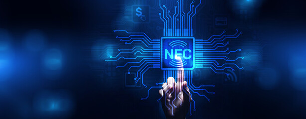 NFC Contactless payment technology digital finance concept on screen.
