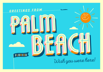 Greetings from Palm Beach, Florida, USA - Wish you were here! - Touristic Postcard. Vector Illustration. © CallahanLounge
