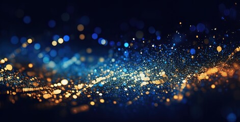 A blue abstract background for Christmas cards with gold accents and a beautiful bokeh.