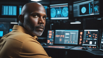 African American Male Engineer in Data Center, Server-Based Digitalization, IT Tech Guru, Cloud Empowered..