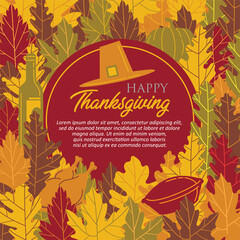 Thanksgiving greeting season card.Autumn leaves vector illustraton.