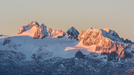 The Dachstein glacier mountain area in beautiful morning light
