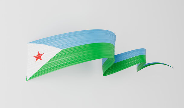 3d Flag Of Djibouti 3d Wavy Shiny Djibouti Ribbon Isolated On White Background 3d Illustration