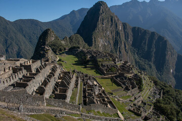 Panorama of Machupicchu with view of the mountains and the archeological site, in Peru, Sacred Valley. 