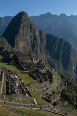 Panorama of Machupicchu with view of the mountains and the archeological site, in Peru, Sacred Valley. 
