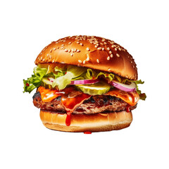 Big fresh burger on transparent background