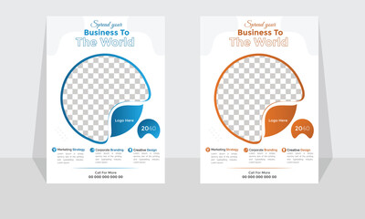 Corporate modern business flyer template design set, minimal business flyer template or eye catching flyer design, flyer in A4 with colorful business proposal, modern with Blue and Orange flyer