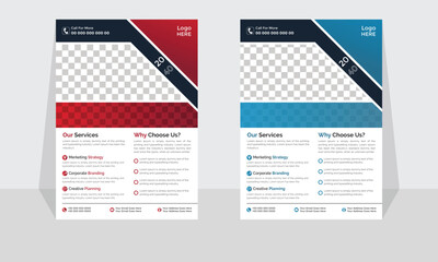 Corporate modern business flyer template design set, minimal business flyer template or eye catching flyer design, flyer in A4 with colorful business proposal, modern with red and Blue flyer