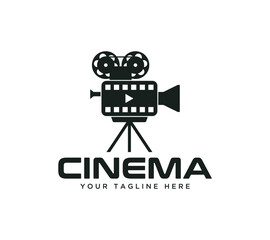 Cinema Film Camera logo design on white background, Vector illustration.