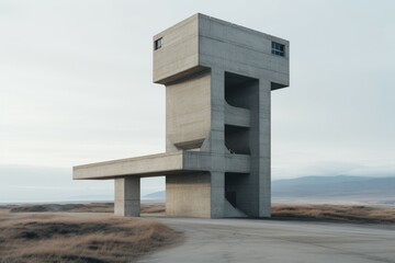 Isolated Brutalist Tower Amidst Desolation