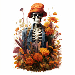 szkielet ludzki w kolorowych kwiatach. - obrazy, fototapety, plakaty