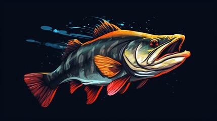 fishing zander graphic in dark colours realistic style.Generative AI