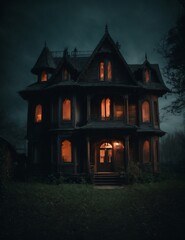 Fototapeta na wymiar Spooky haunted house at midnight