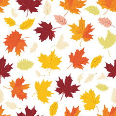 Colorful maple leaf seamless vector illustration on light background. Fall leaves. Vector illustration.