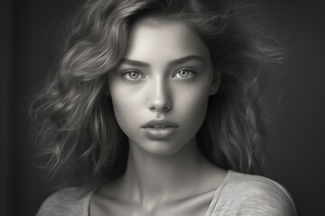 Fototapeta premium Black and white portrait of attractive young woman with deep eye