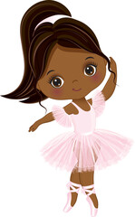 Vector Little African American Ballerina Dancing