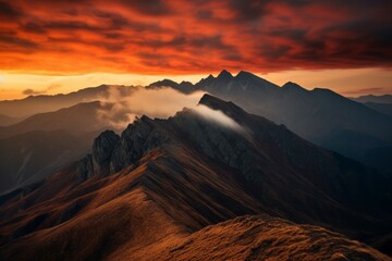 Fiery Orange Sunset Illuminating Mountain Ridge