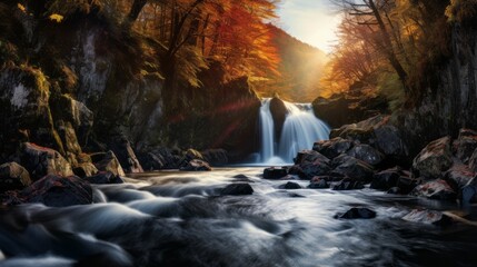 Immerse Yourself in the Beauty of a Massive Waterfall Amidst Autumn Foliage