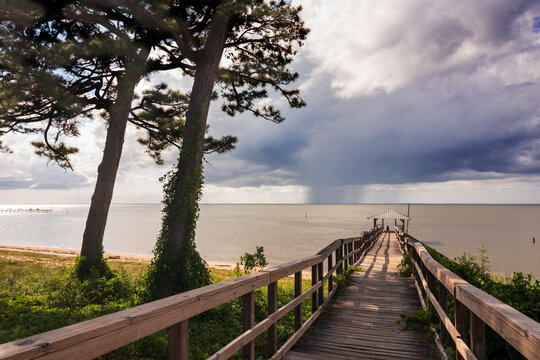Rain Falls on Mobile Bay as Seen From Fairhope, Alabama