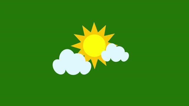 Cloud and sun icon on green screen, weather forecast, 4k motion animation.