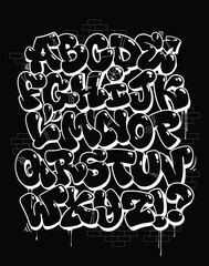 Black and white graffiti letters set. Vector illustration alphabet  