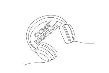 A headphones promo. Cyber Monday one-line drawing