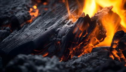 Fiery Beauty: Close-Up of Fire Charcoal Texture