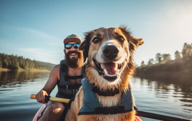 Exploring Calm Waters with Dog and Owner