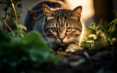Garden Drama: Mouse vs. Cat at Twilight