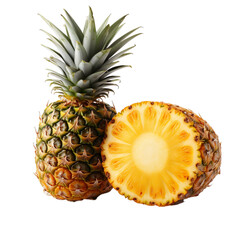 Front close view of fresh Pineapple fruit on white isolated background.