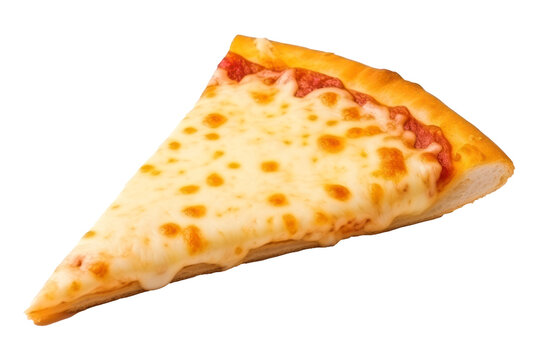 slice of margherita pizza with melted cheese on transparent background