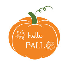 Hello fall pumpkin illustration. Thanksgiving pumpkin isolated on white background