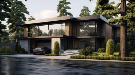 Fototapeta na wymiar Modern house design with tree and car