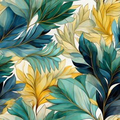 Multicolor watercolor leaves seamless pattern