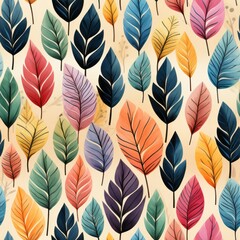 Naklejka na ściany i meble Multicolor watercolor leaves seamless pattern
